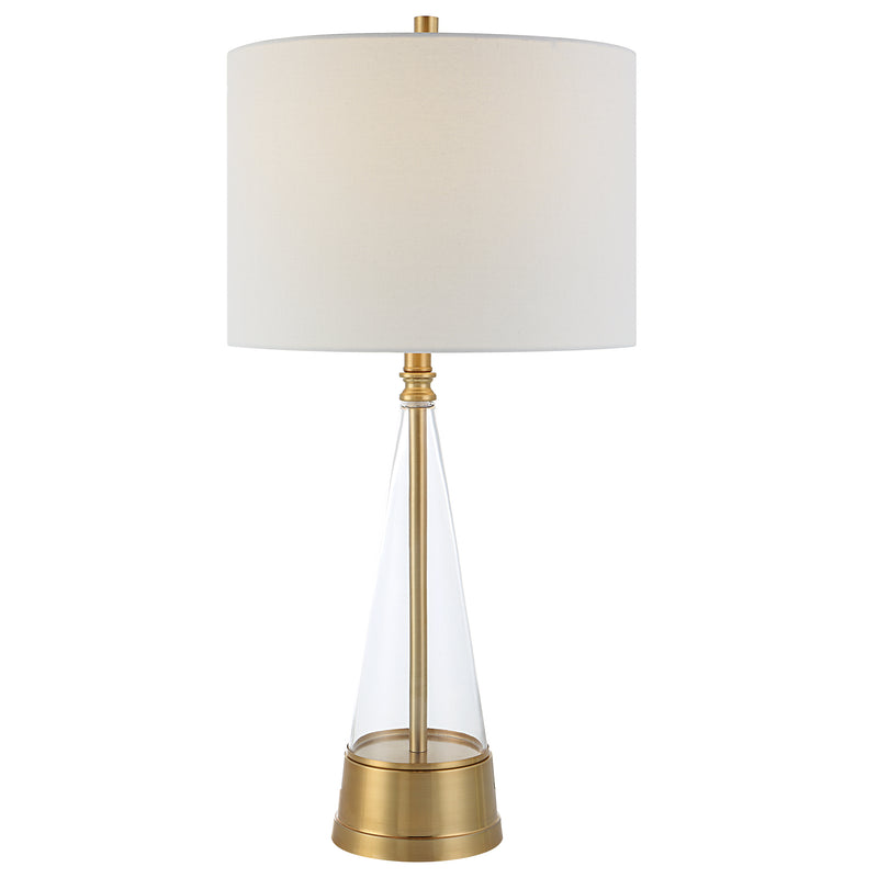 29 Inch Metal Table Lamp Cone Shaped Glass Base Antique Brass White-zoom-