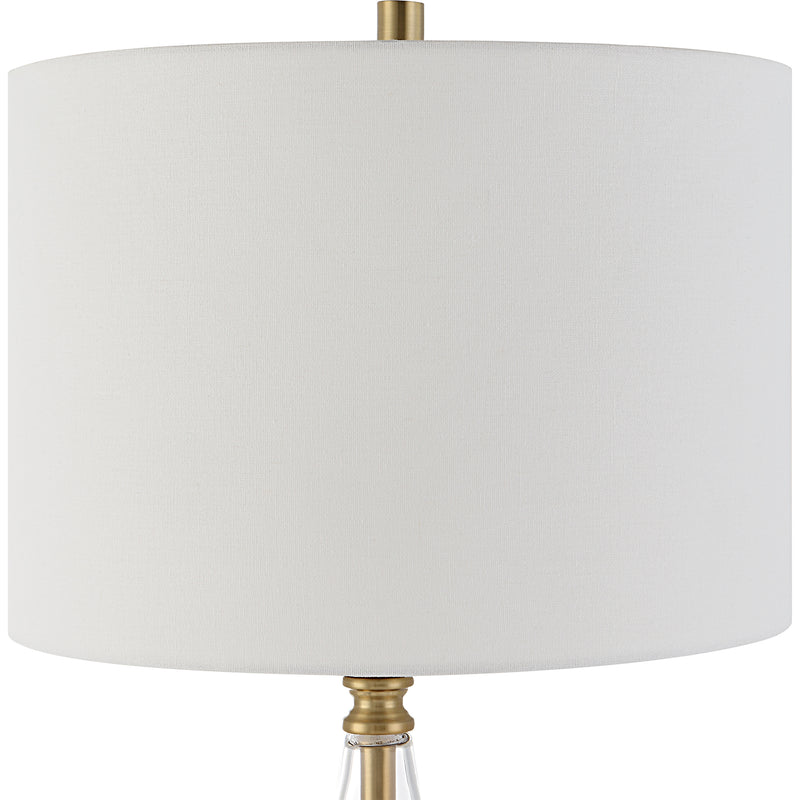 29 Inch Metal Table Lamp Cone Shaped Glass Base Antique Brass White-zoom-