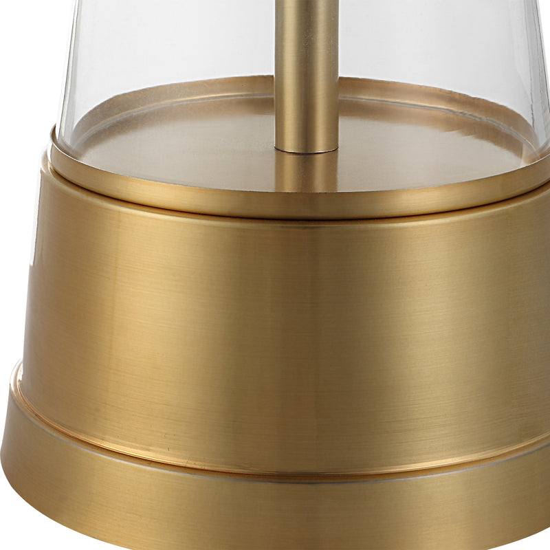 29 Inch Metal Table Lamp Cone Shaped Glass Base Antique Brass White-zoom-