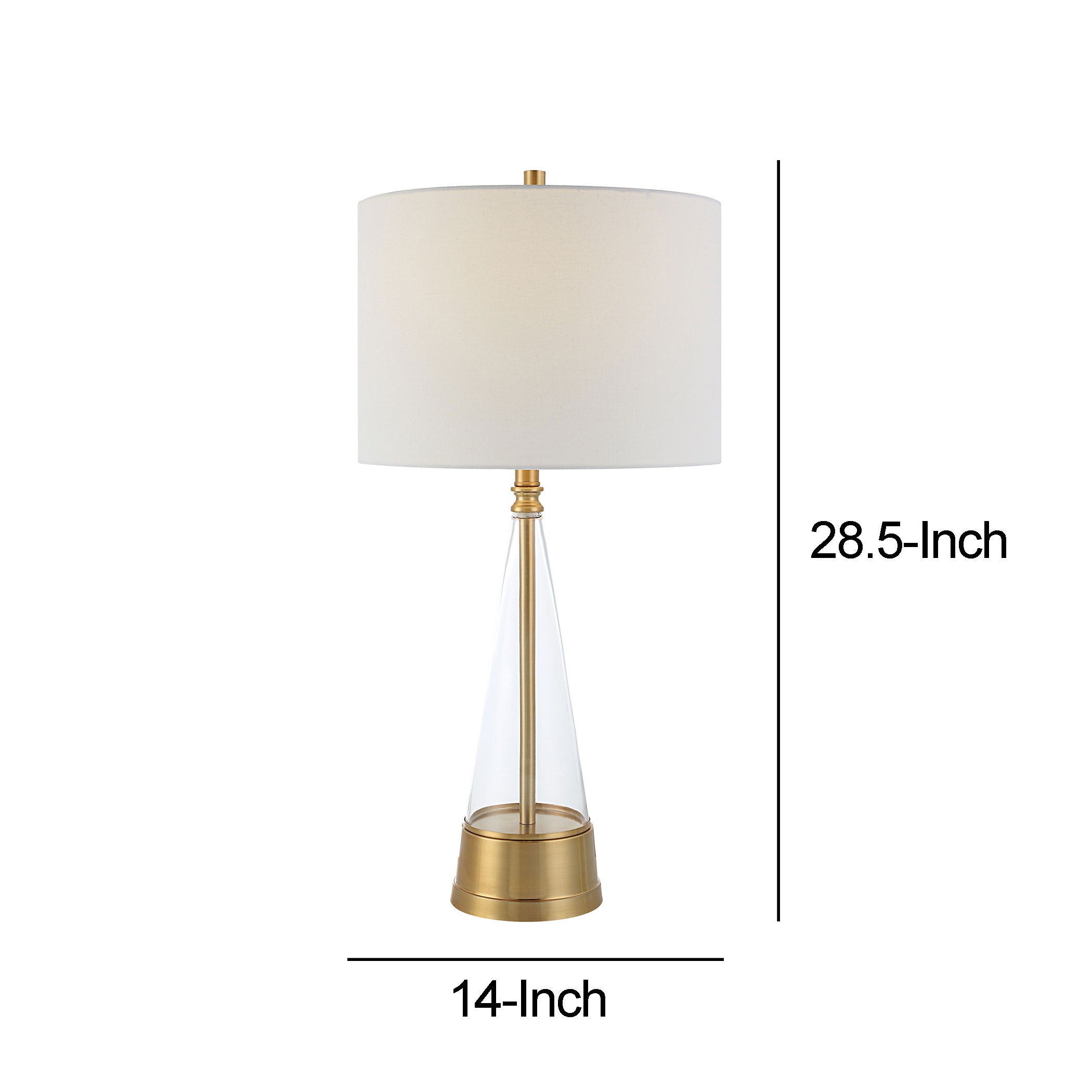 29 Inch Metal Table Lamp Cone Shaped Glass Base Antique Brass White-zoom-5