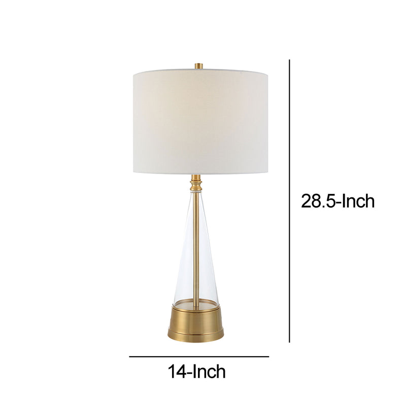 29 Inch Metal Table Lamp Cone Shaped Glass Base Antique Brass White-zoom-