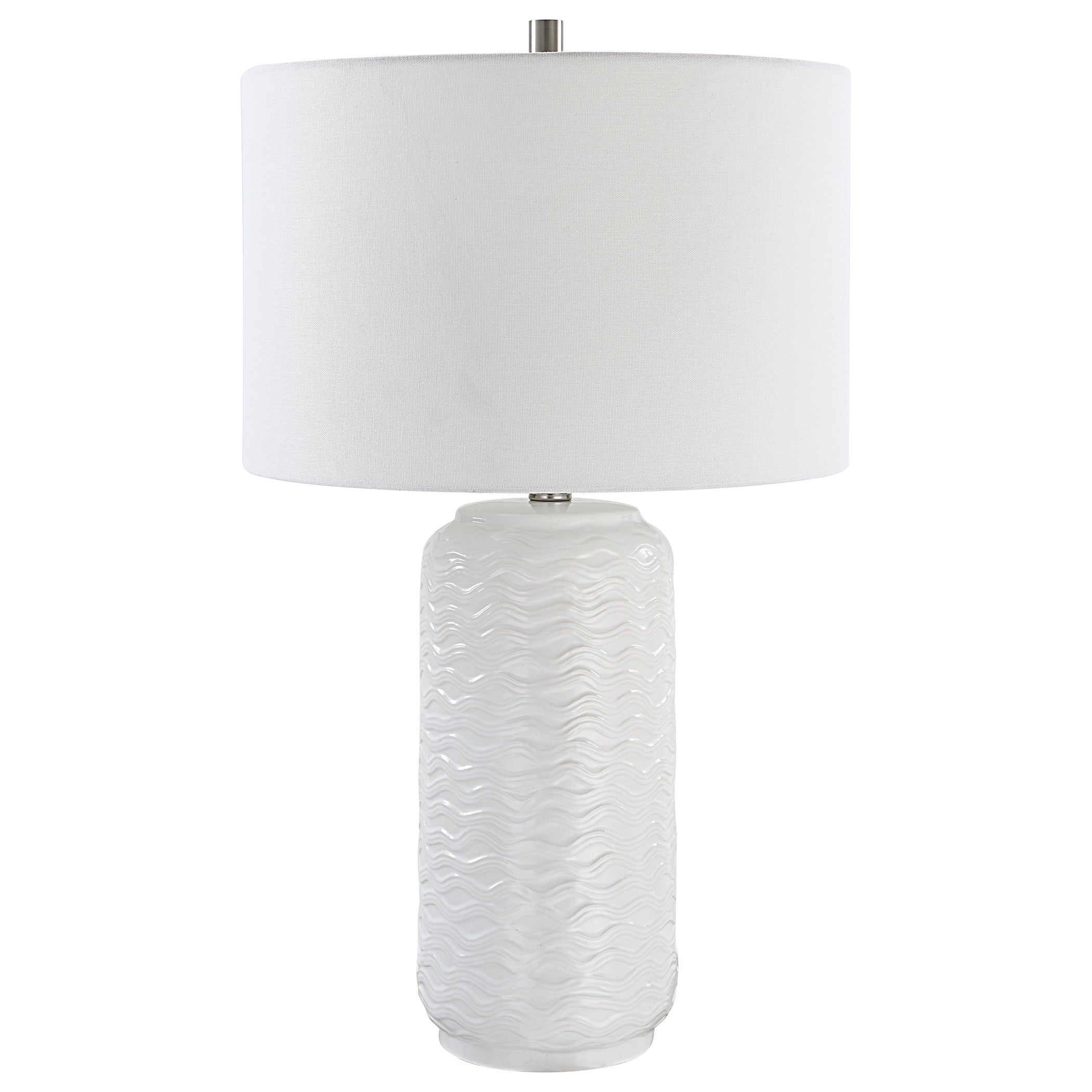 27 Inch Ceramic Table Lamp Wavy Texture Silver White-zoom-1