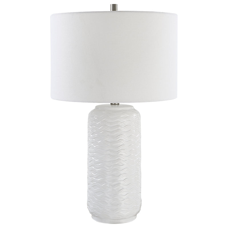 27 Inch Ceramic Table Lamp Wavy Texture Silver White-zoom-