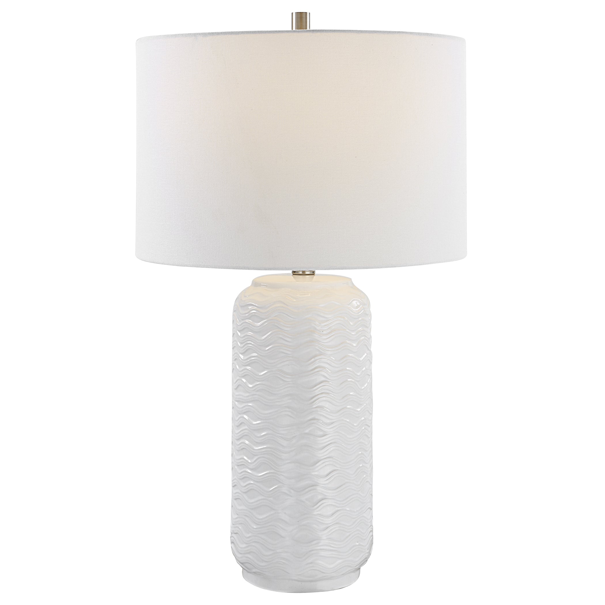 27 Inch Ceramic Table Lamp Wavy Texture Silver White-zoom-2