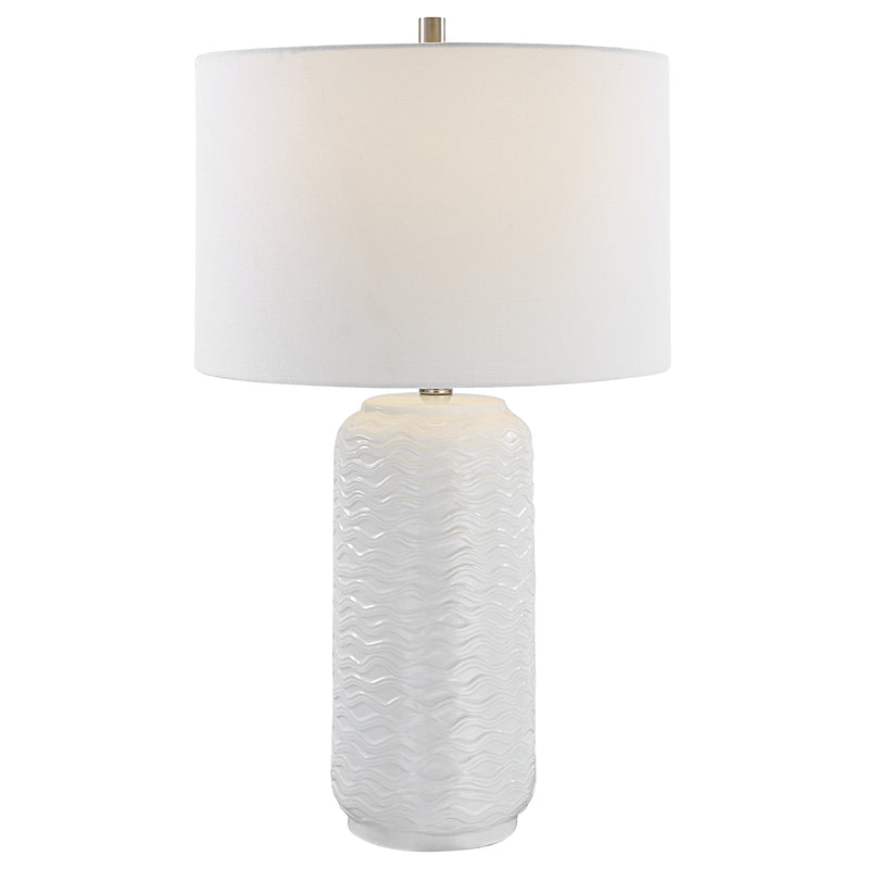 27 Inch Ceramic Table Lamp Wavy Texture Silver White-zoom-