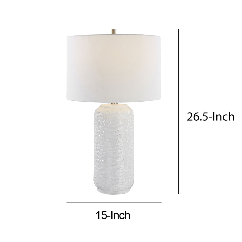 27 Inch Ceramic Table Lamp Wavy Texture Silver White-zoom-