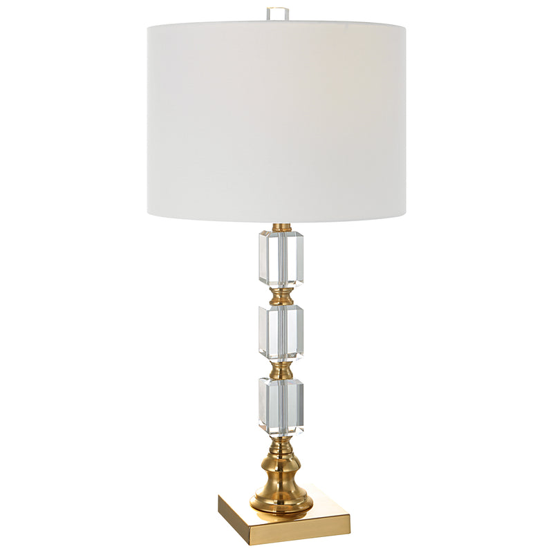 29 Inch Metal Table Lamp Stacked Crystals Antique Brass White-zoom-