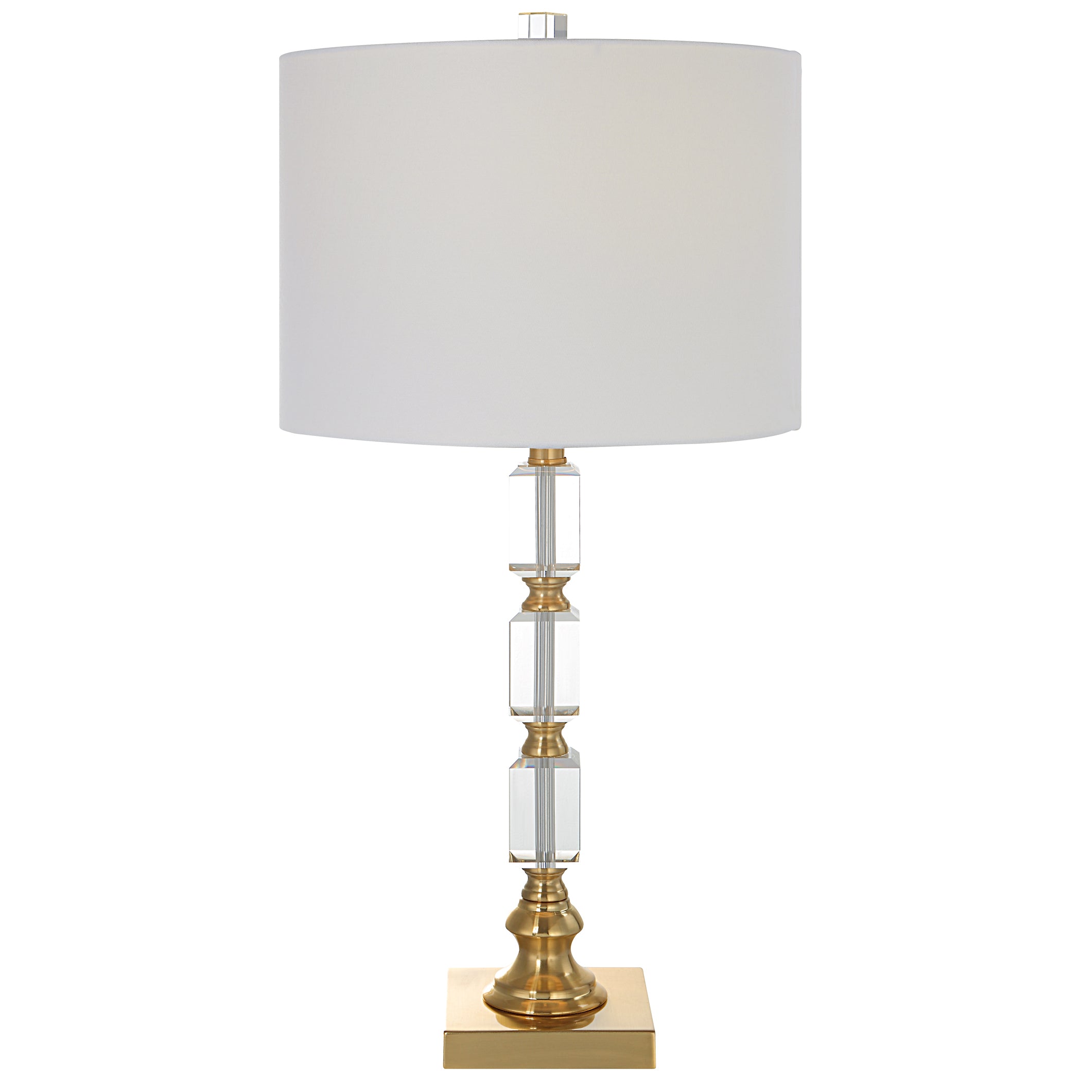29 Inch Metal Table Lamp Stacked Crystals Antique Brass White