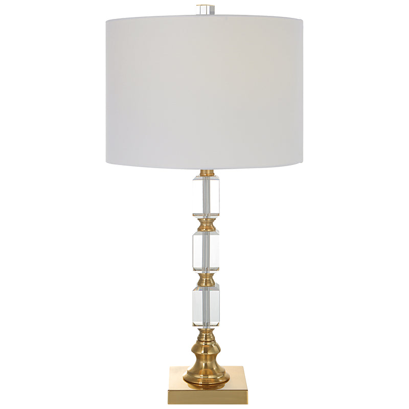 29 Inch Metal Table Lamp Stacked Crystals Antique Brass White-zoom-