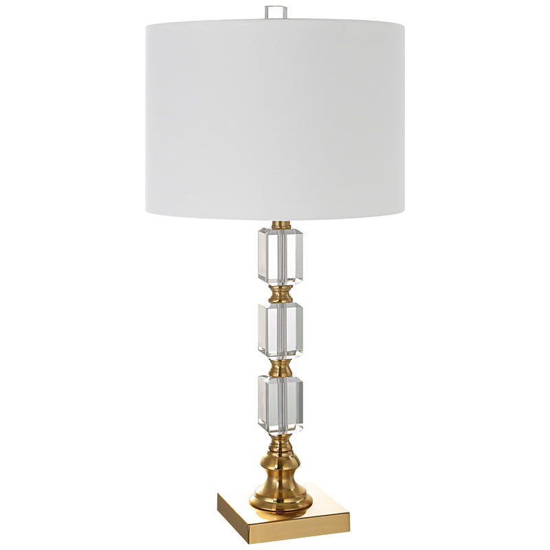 29 Inch Metal Table Lamp Stacked Crystals Antique Brass White-zoom-