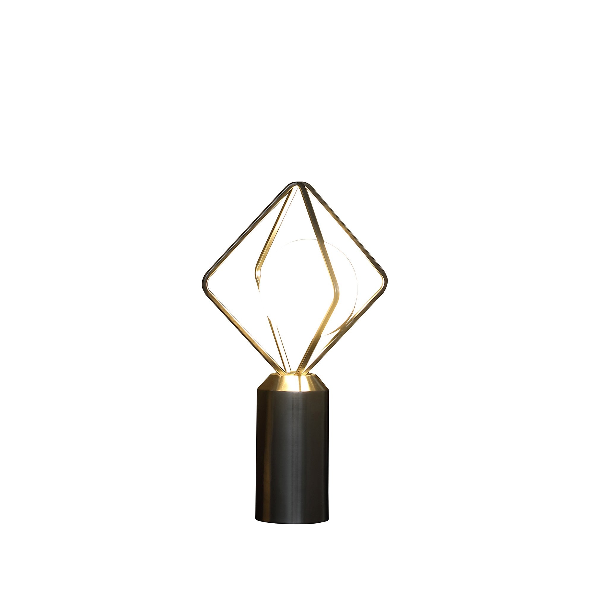 20 Inch Metal Table Lamp Octahedron Shade 40W LED Toggle Switch Silver