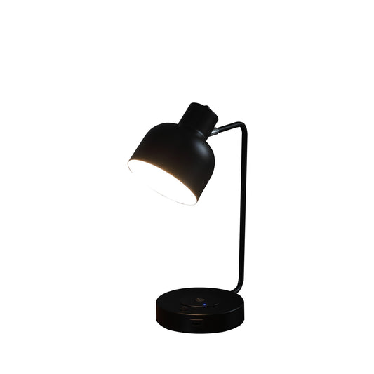 15 Inch Metal Table Lamp Adjustable Shade Wireless Charging Black