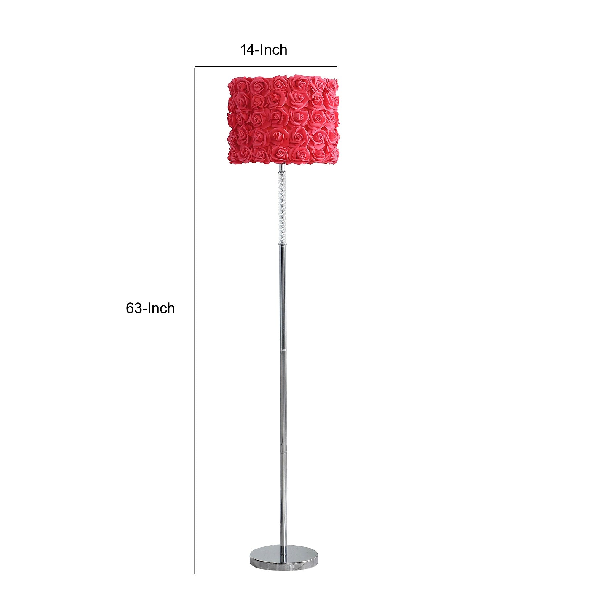 Finn 63 Inch Glamorous Floor Lamp Rose Accent Shade 100w Red Silver-zoom-5