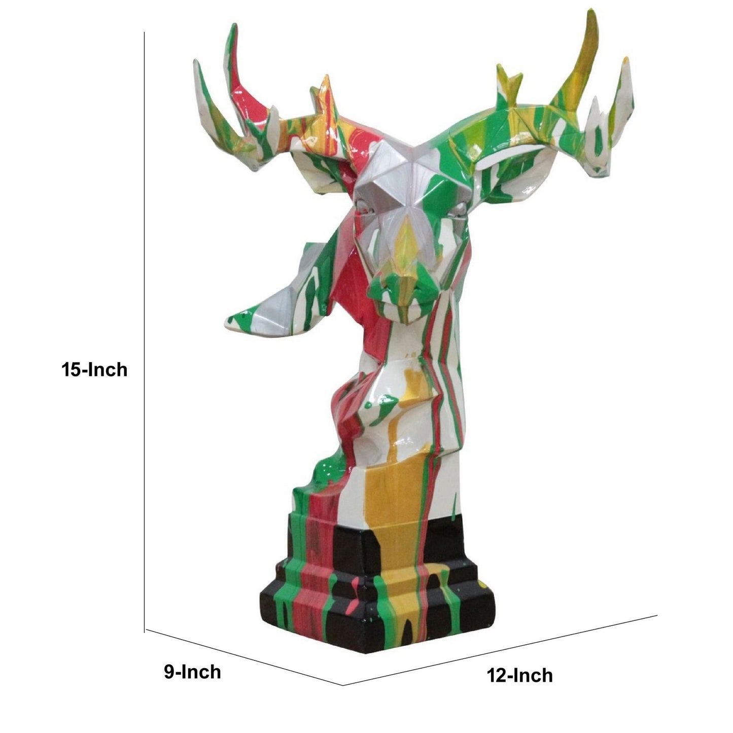 Cid 15 Inch Modern Polyresin Deer Sculpture Decor Faceted Multicolor