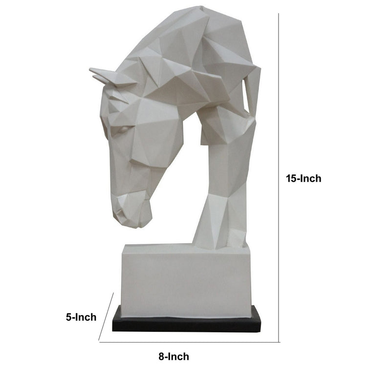 Cid 15 Inch Modern Polyresin Horse Head Sculpture Decor Faceted White-zoom-
