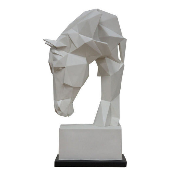 Cid 15 Inch Modern Polyresin Horse Head Sculpture Decor Faceted White