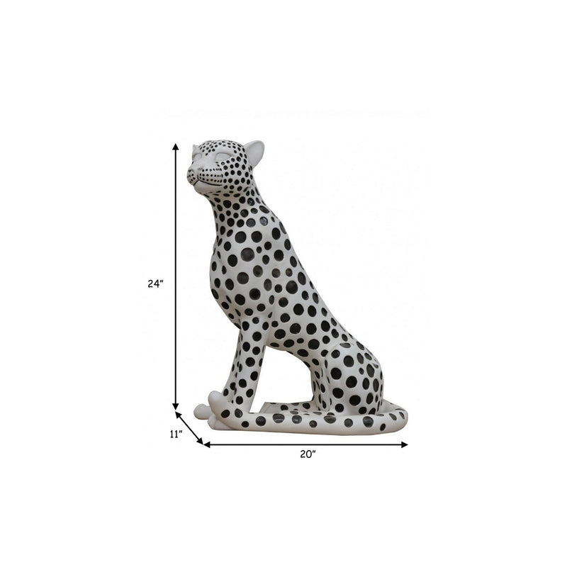Cid 24 Inch Modern Polyresin Leopard Sculpture Decor Dotted White Black-zoom-