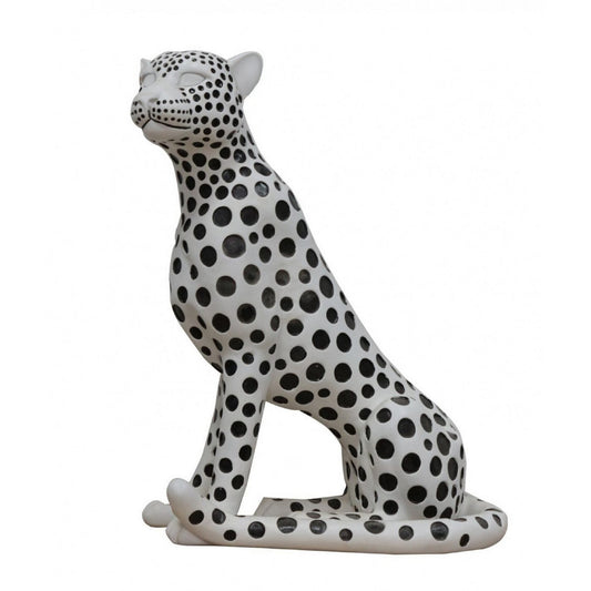 Cid 24 Inch Modern Polyresin Leopard Sculpture Decor Dotted White Black