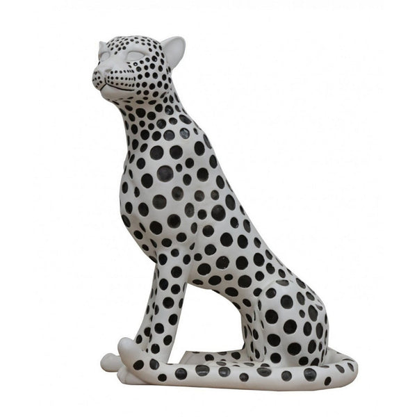 Cid 24 Inch Modern Polyresin Leopard Sculpture Decor Dotted White Black