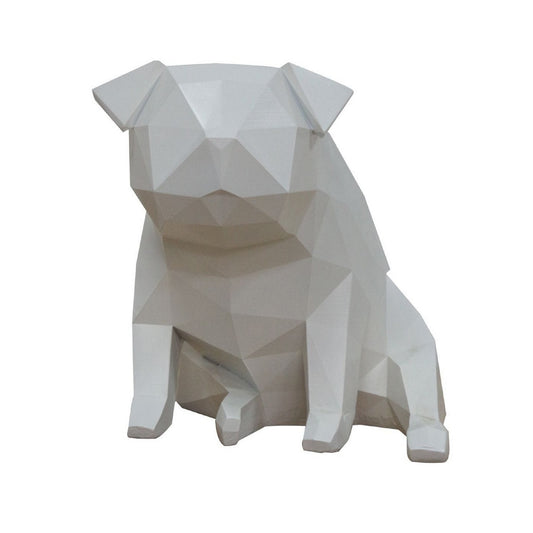 Cid 9 Inch Modern Polyresin Dog Sculpture Decor Faceted Design White