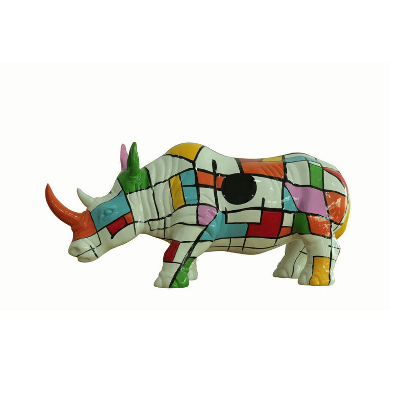 Cid 21 Inch Resin Rhino Sculpture Decor Multicolor Abstract Pattern-zoom-