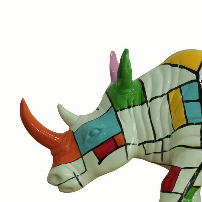 Cid 21 Inch Resin Rhino Sculpture Decor Multicolor Abstract Pattern-zoom-