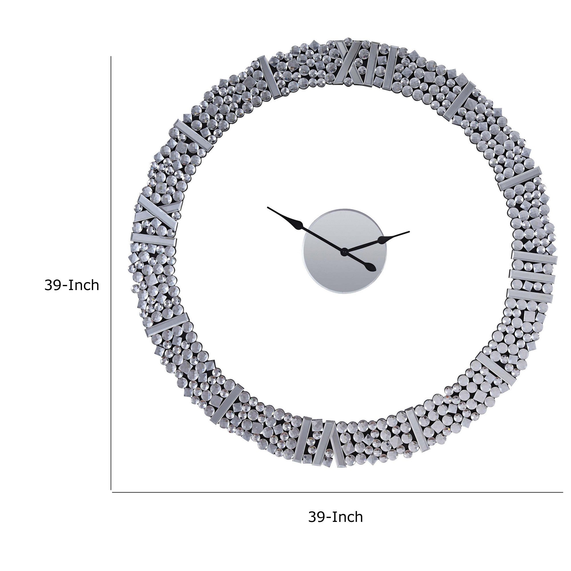 39 Inch Modern Analog Wall Clock Faux Gem Inlay Quartz Silver-zoom-5