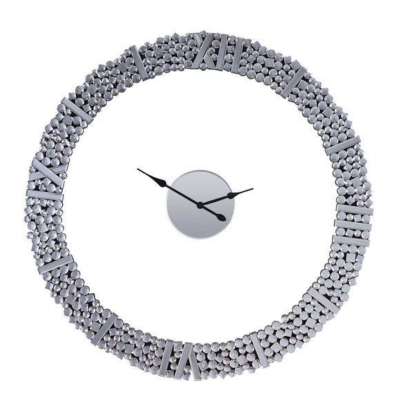 39 Inch Modern Analog Wall Clock Faux Gem Inlay Quartz Silver