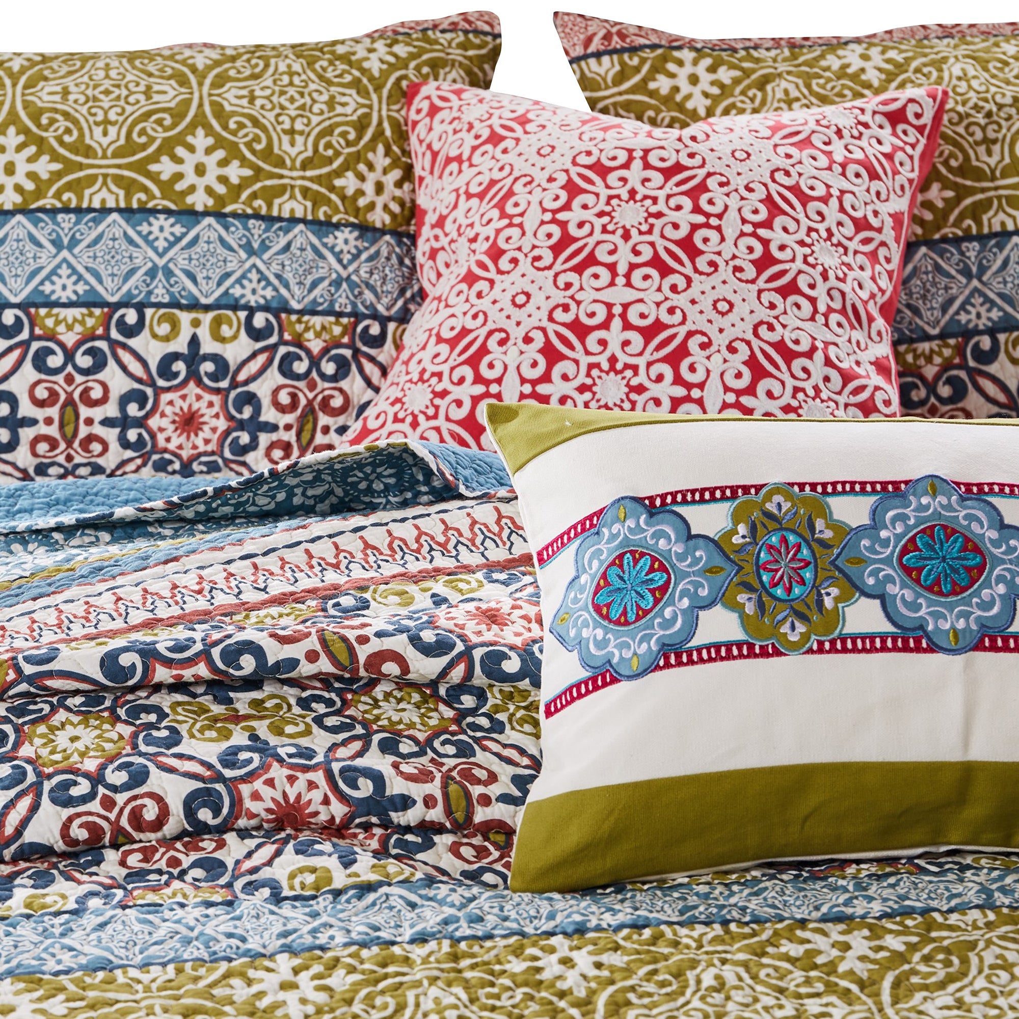 Kaw 2 Piece Decorative Accent Throw Pillow Set Geometric Floral Red Green-zoom-2