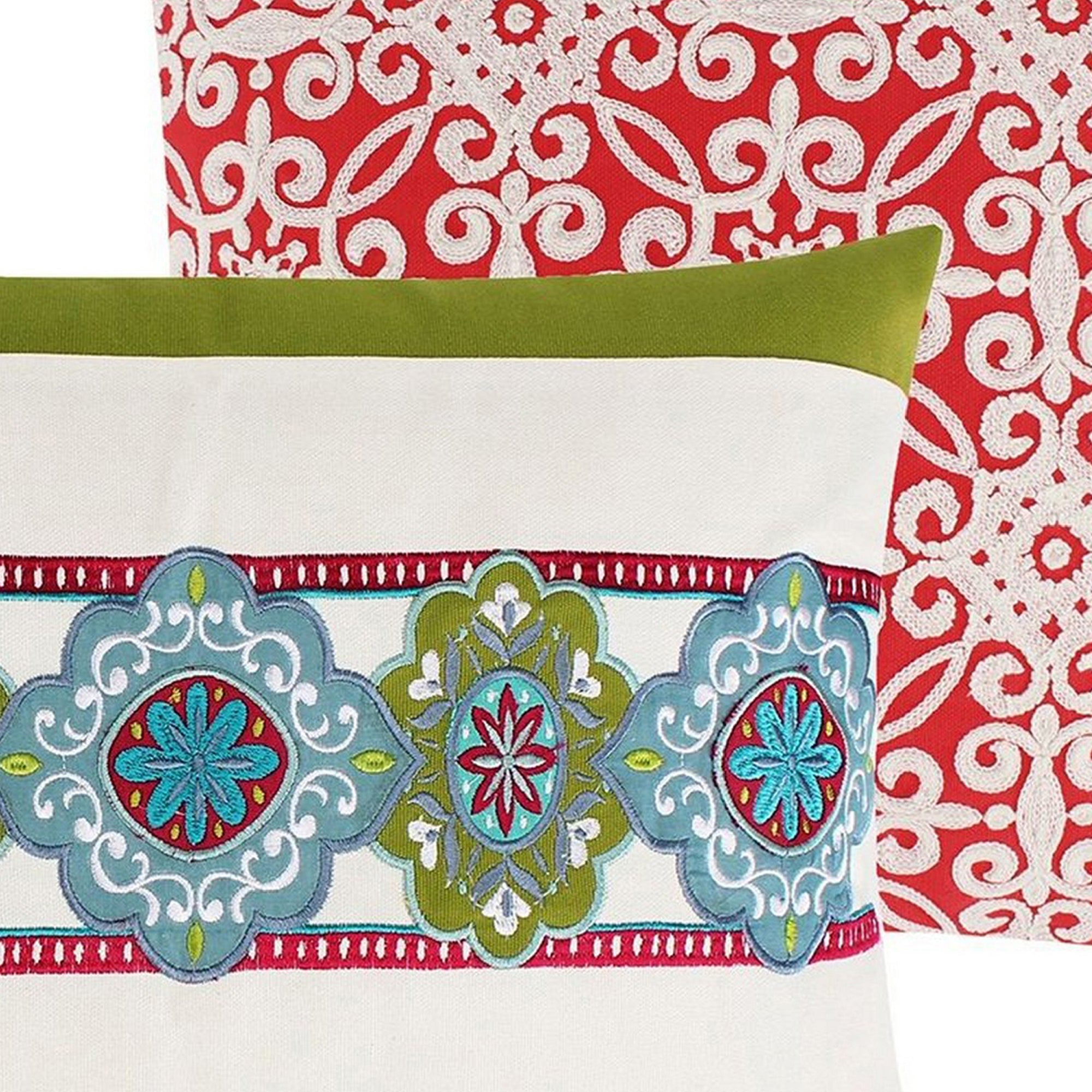 Kaw 2 Piece Decorative Accent Throw Pillow Set Geometric Floral Red Green-zoom-4