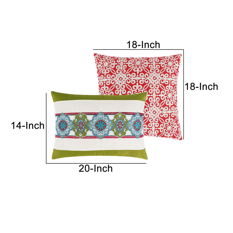 Kaw 2 Piece Decorative Accent Throw Pillow Set Geometric Floral Red Green-zoom-