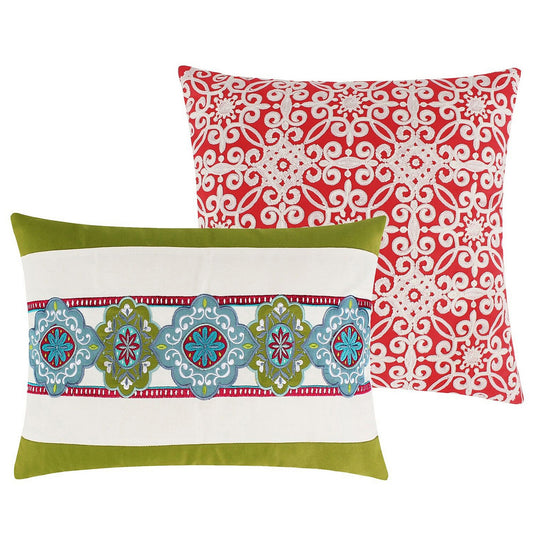 Kaw 2 Piece Decorative Accent Throw Pillow Set Geometric Floral Red Green