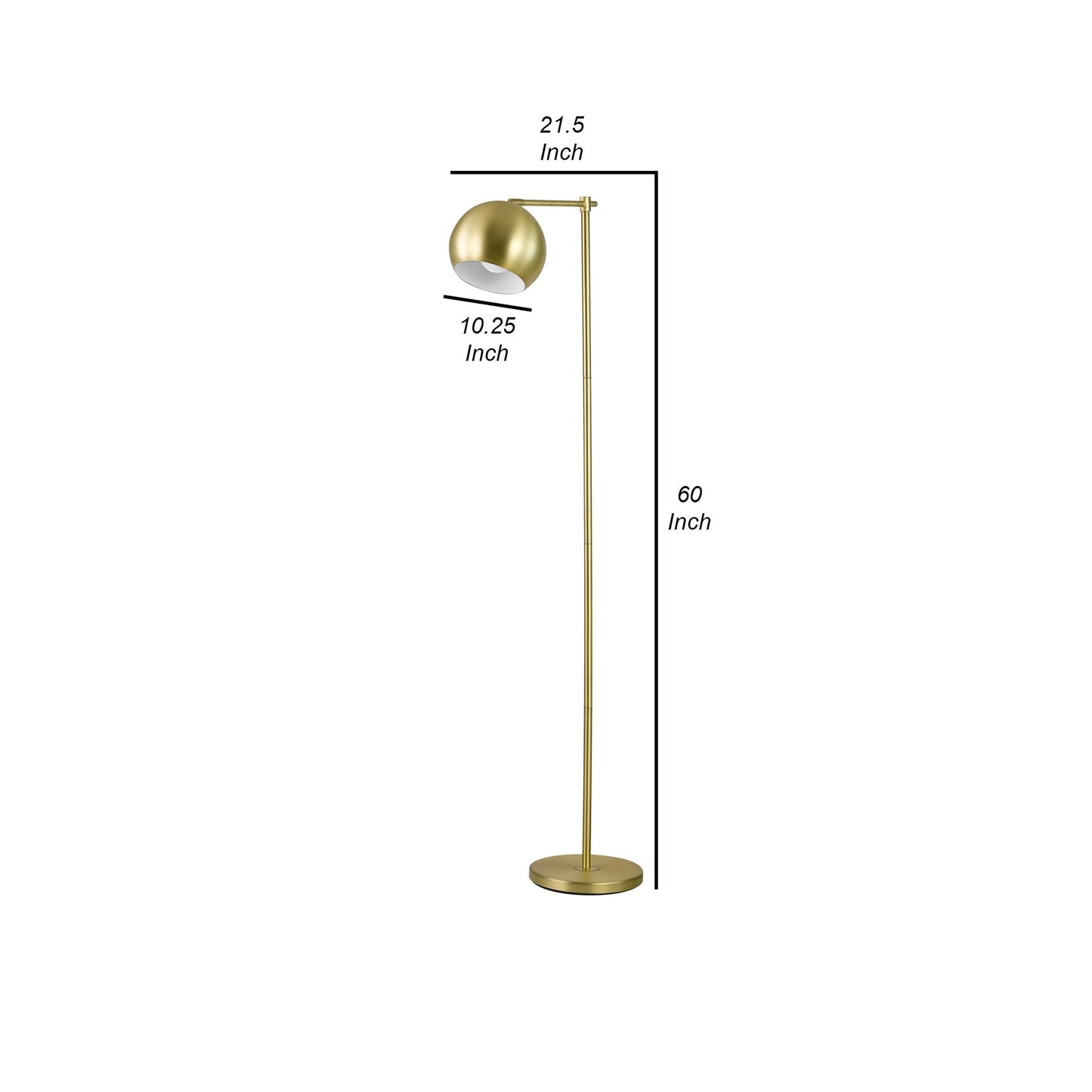 60 Inch Modern Floor Lamp Dome Shade Round Metal Base Brass