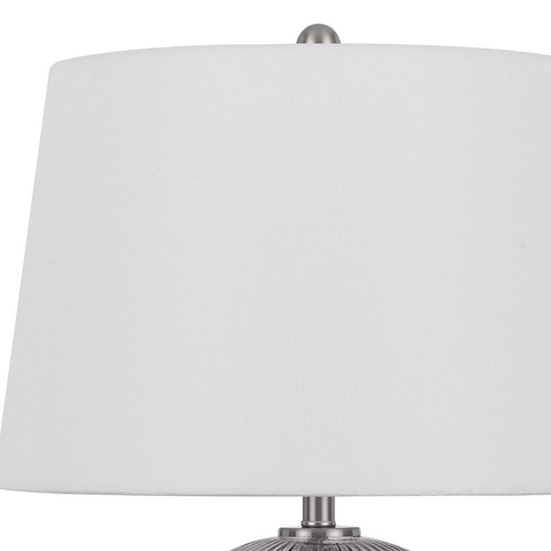 33 Inch Modern Table Lamp Rounded Glass Fluted Body Steel Stand White-zoom-