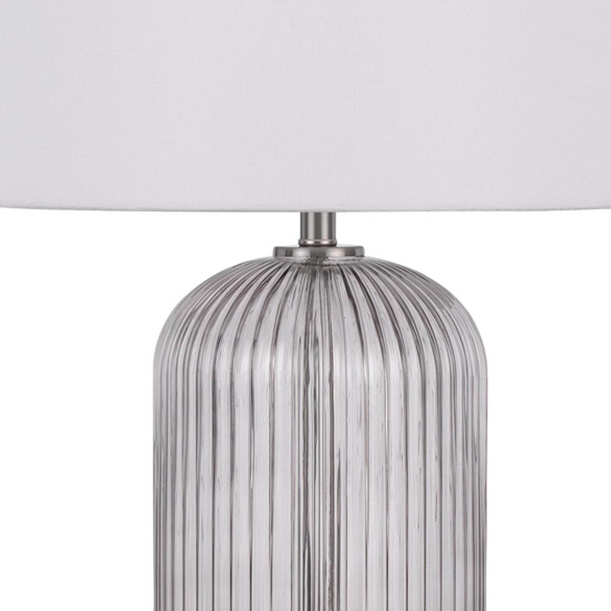 33 Inch Modern Table Lamp Rounded Glass Fluted Body Steel Stand White-zoom-3