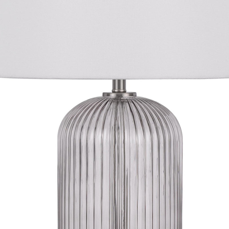 33 Inch Modern Table Lamp Rounded Glass Fluted Body Steel Stand White-zoom-