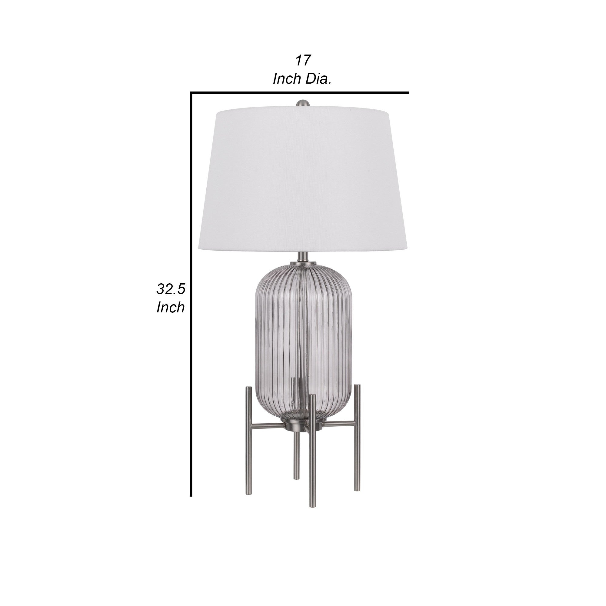 33 Inch Modern Table Lamp Rounded Glass Fluted Body Steel Stand White-zoom-5