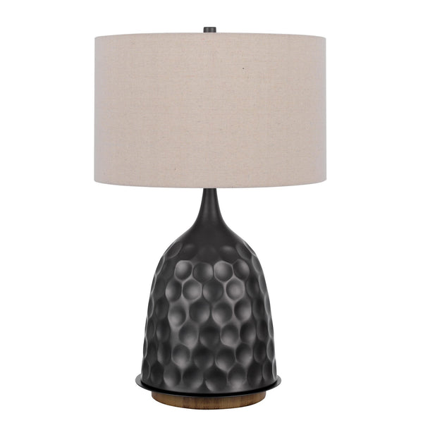 29 Inch Modern Table Lamp Drum Shade Diverted Wood Base Dark Bronze Brown
