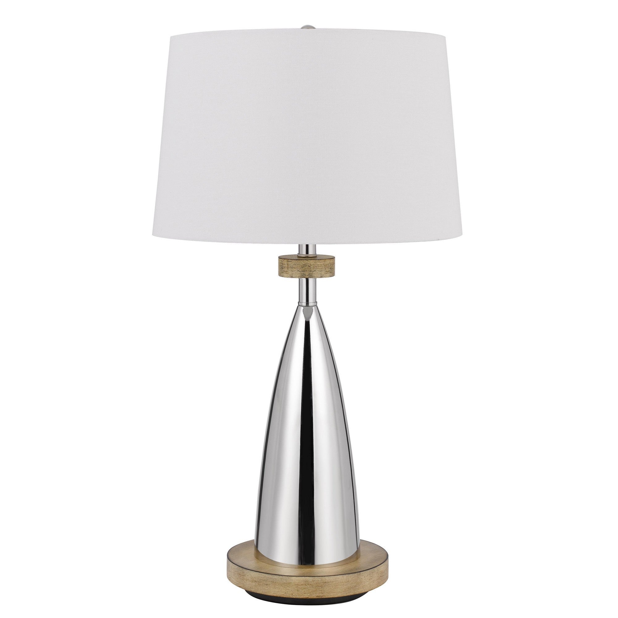 Charlie 31 Inch Modern Table Lamp Drum Shade Glossy Chrome White Brown