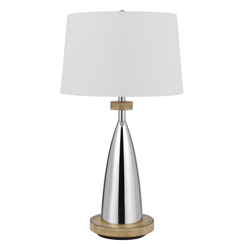 Charlie 31 Inch Modern Table Lamp Drum Shade Glossy Chrome White Brown-zoom-
