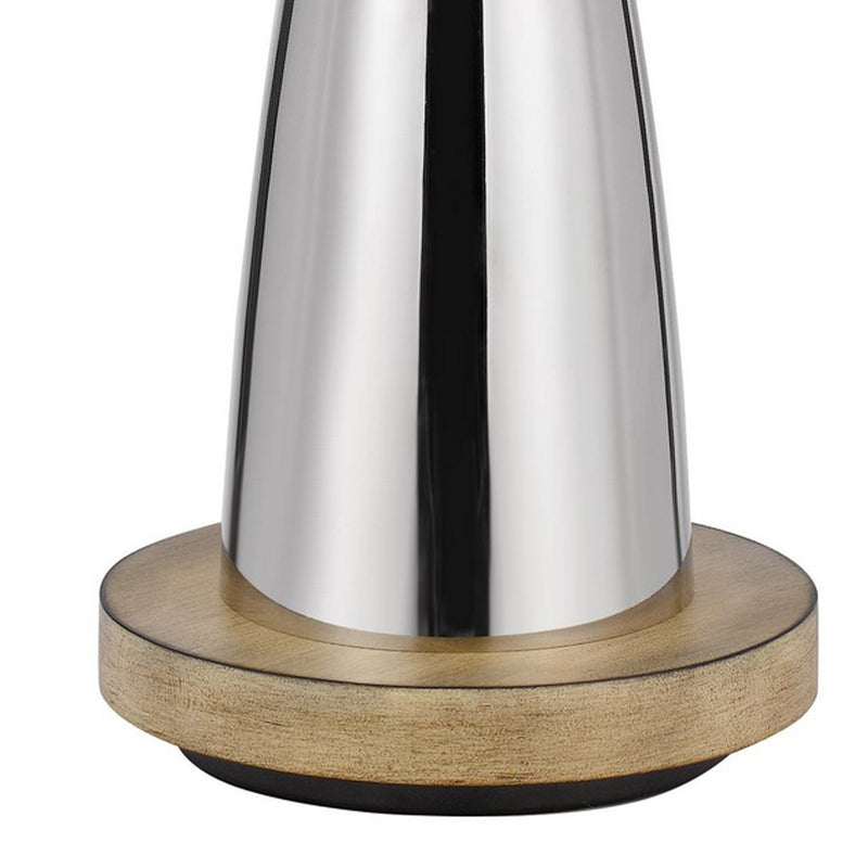 Charlie 31 Inch Modern Table Lamp Drum Shade Glossy Chrome White Brown-zoom-