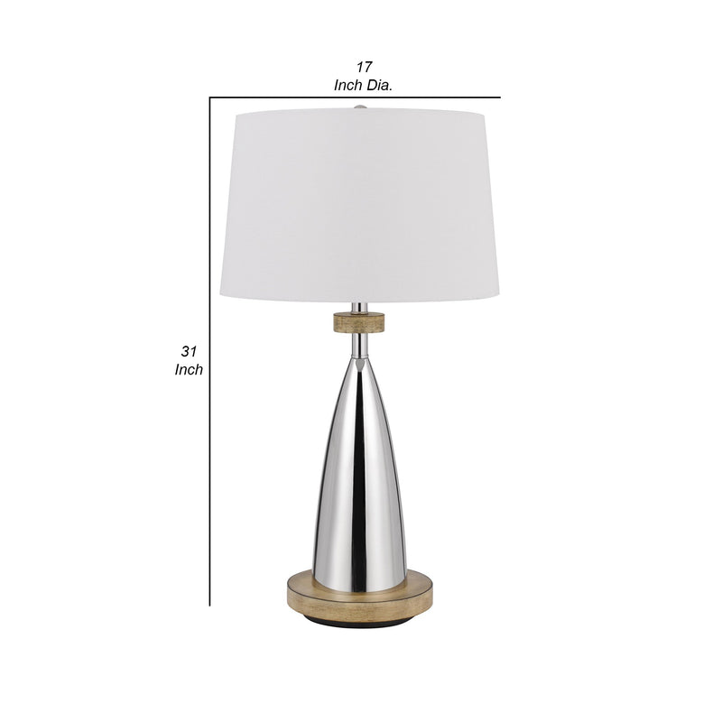 Charlie 31 Inch Modern Table Lamp Drum Shade Glossy Chrome White Brown-zoom-