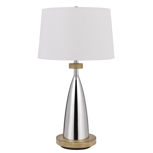 Charlie 31 Inch Modern Table Lamp Drum Shade Glossy Chrome White Brown
