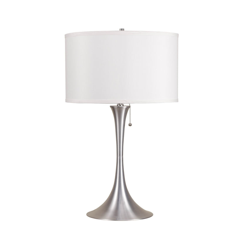 27 Inch Table Lamp Metal Trumpet Style Tapered Base White and Silver-zoom-