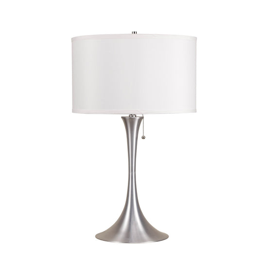 27 Inch Table Lamp Metal Trumpet Style Tapered Base White and Silver