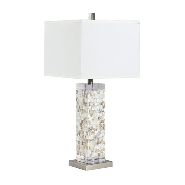 29 Inch Modern Table Lamp Mother of Pearl Shell Frame White Silver