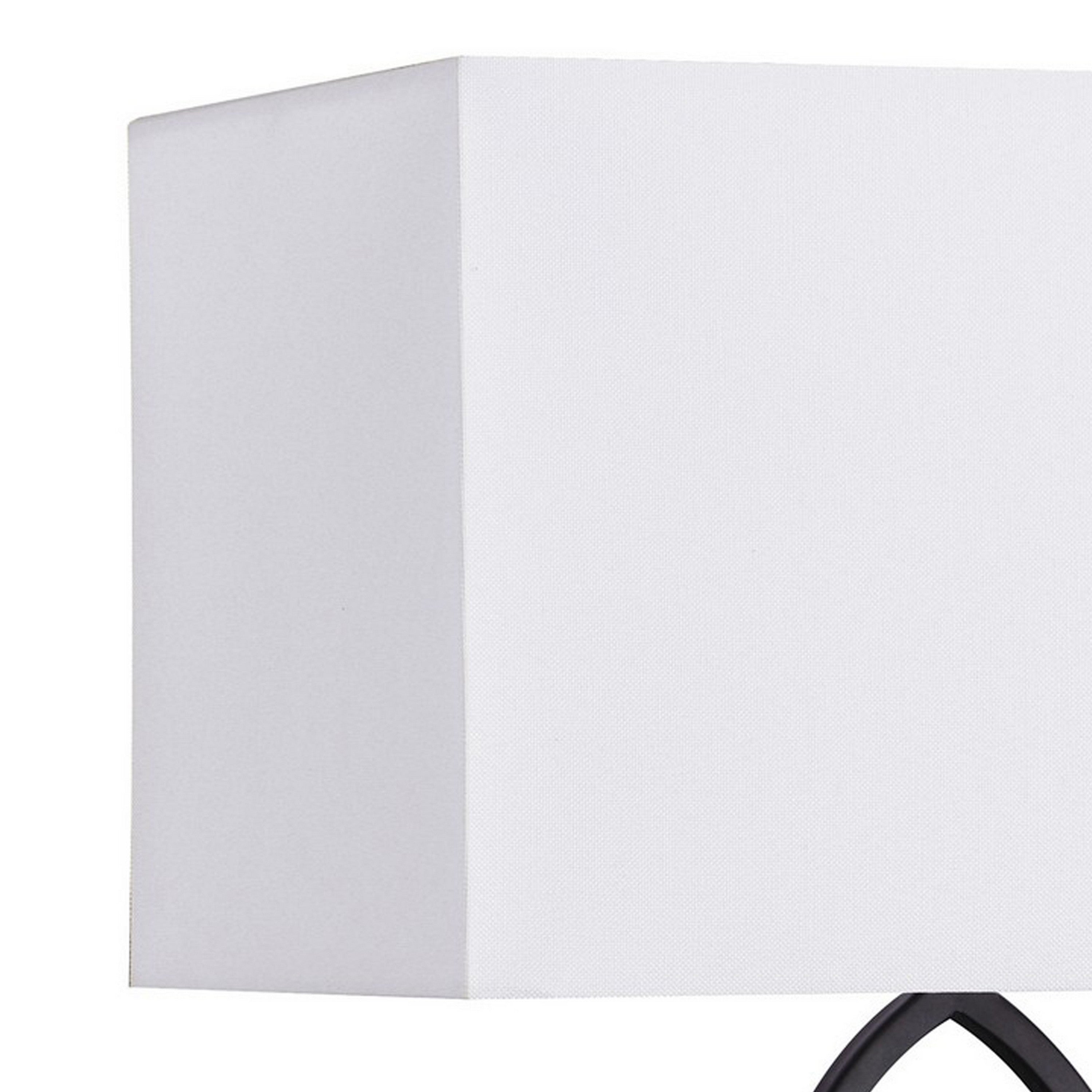 29 Inch Modern Table Lamp Box Shade Ornate Metal Base White Black-zoom-2