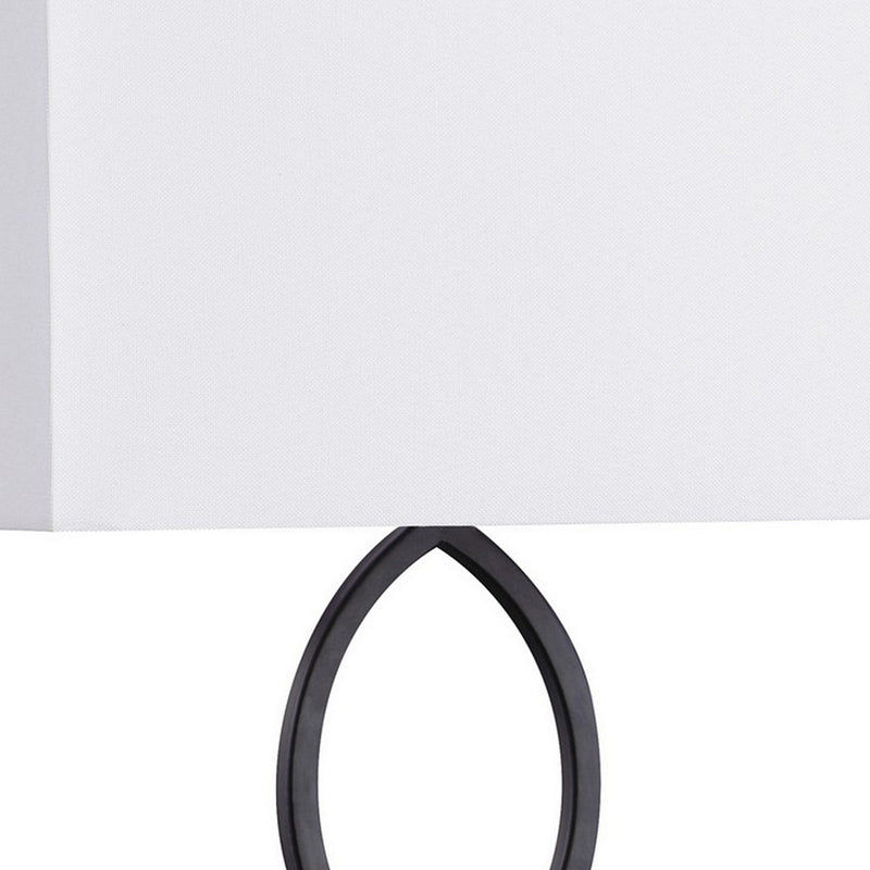 29 Inch Modern Table Lamp Box Shade Ornate Metal Base White Black-zoom-