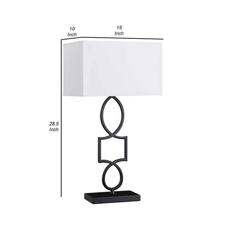 29 Inch Modern Table Lamp Box Shade Ornate Metal Base White Black-zoom-