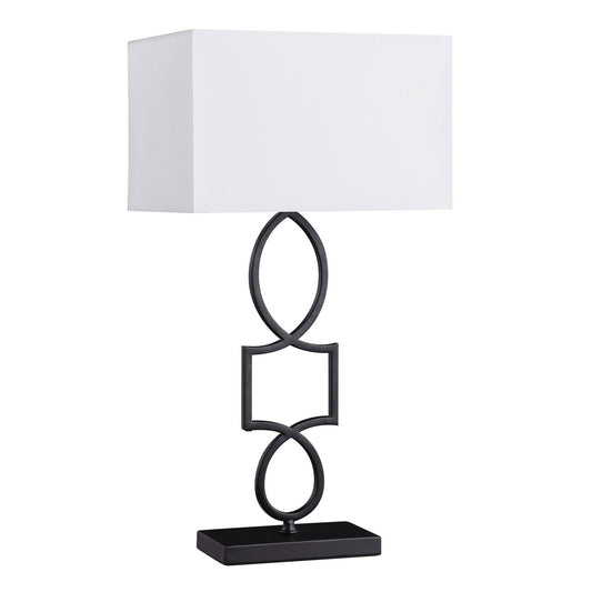 29 Inch Modern Table Lamp Box Shade Ornate Metal Base White Black